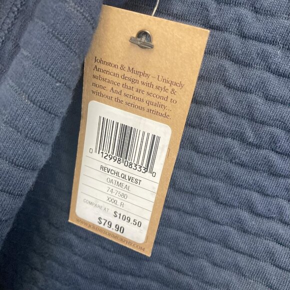 NWT Johnston & Murphy Reversible Quilted Zip Up Knit Vest Mens 3XL Navy Blue Tan - Picture 8 of 16